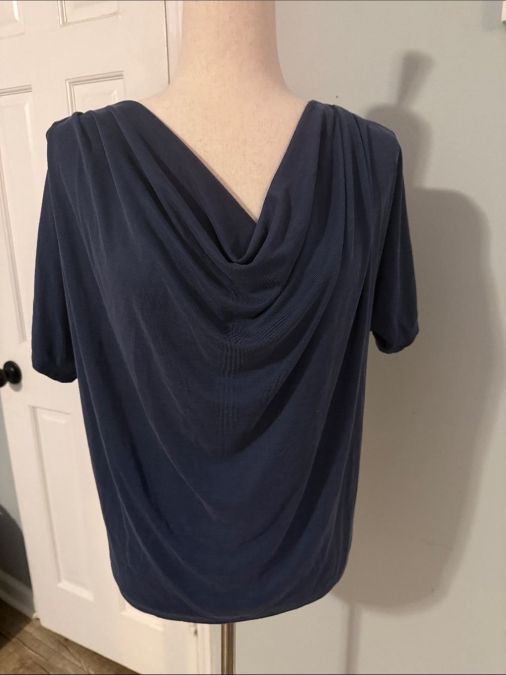 Draped Back Short Sleeve Top - Navy